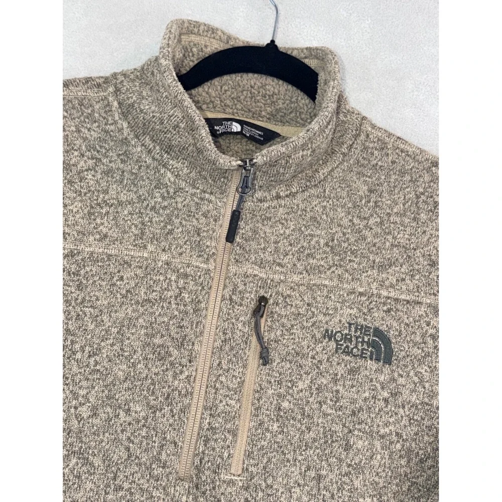 The North Face Mens Medium Fleece Pullover Top Quarter Zip Tan Speckled‎